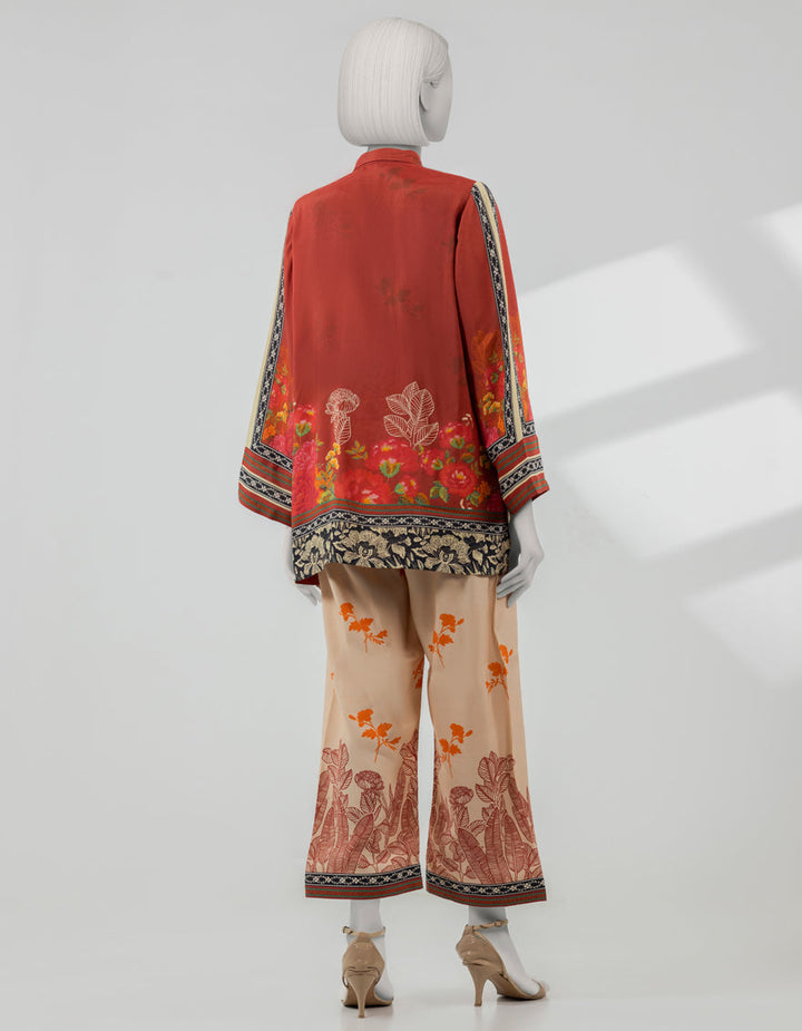 Silk Red Stitched Suit - J. Junaid Jamshed