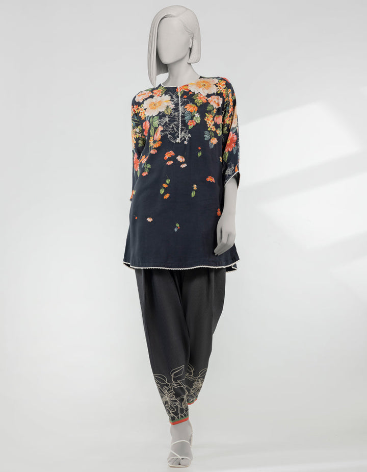 Silk Black Stitched Suit - J. Junaid Jamshed