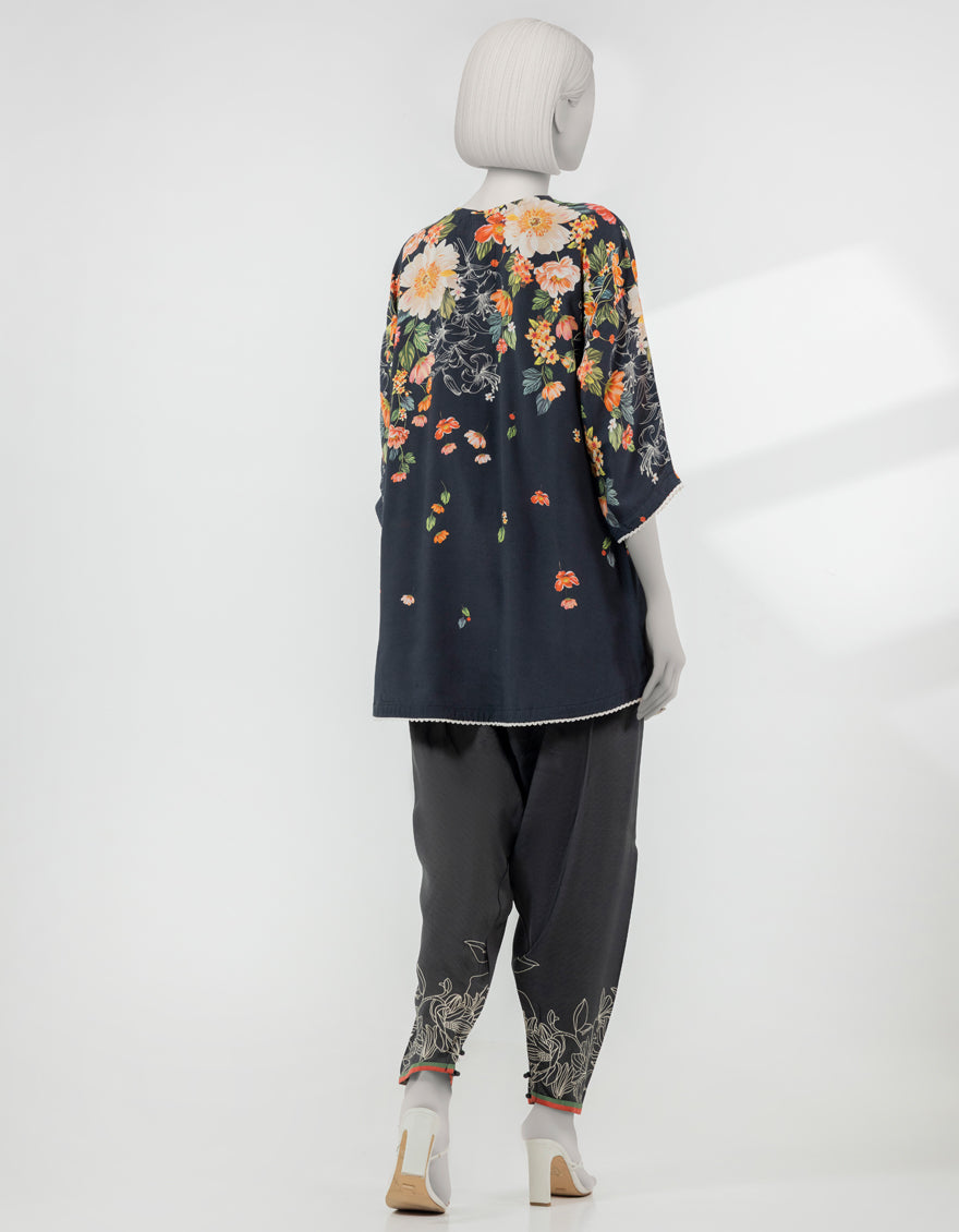 Silk Black Stitched Suit - J. Junaid Jamshed