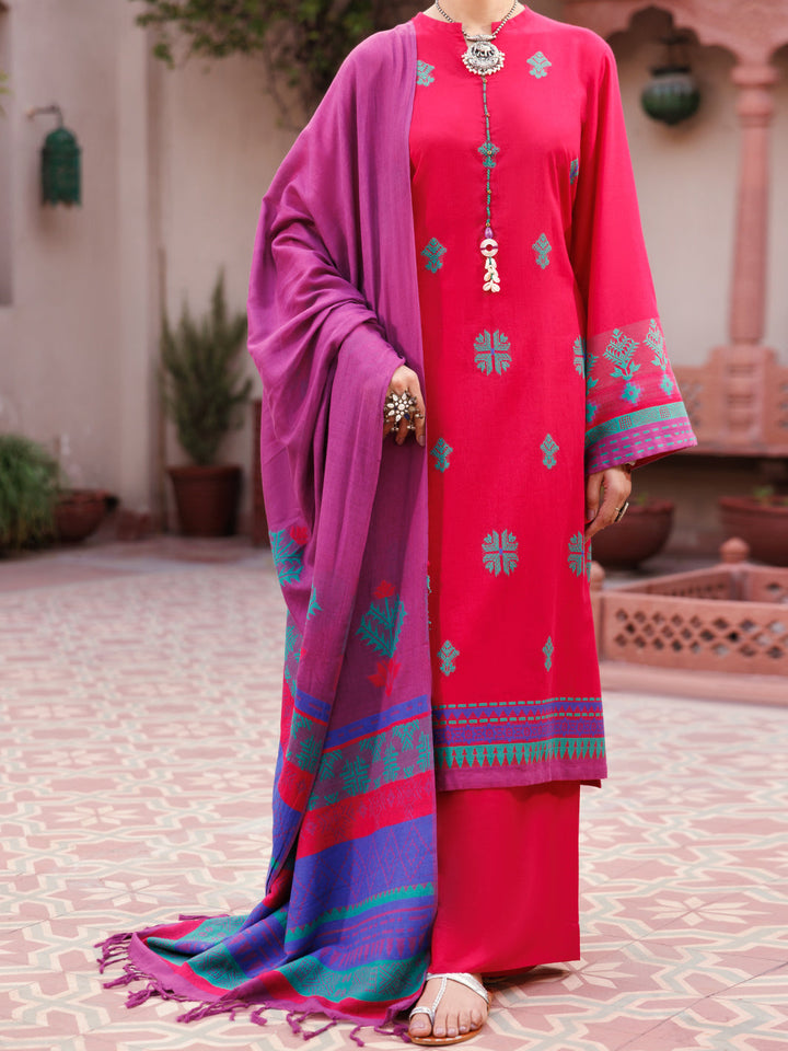 Yarn Dyed Fuchsia Stitched Suit - Almirah