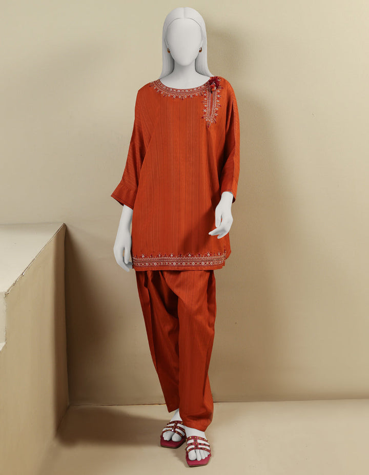 Dyed Rust Stitched Suit - J. Junaid Jamshed