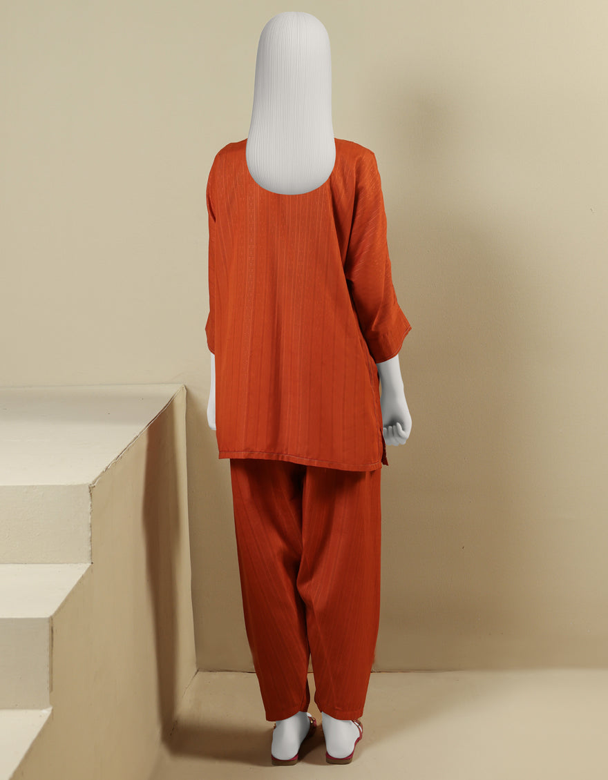 Dyed Rust Stitched Suit - J. Junaid Jamshed