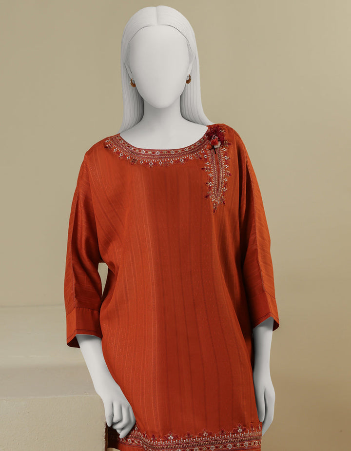 Dyed Rust Stitched Suit - J. Junaid Jamshed