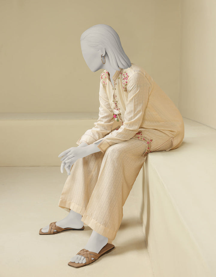 Dyed Off White Stitched Suit - J. Junaid Jamshed