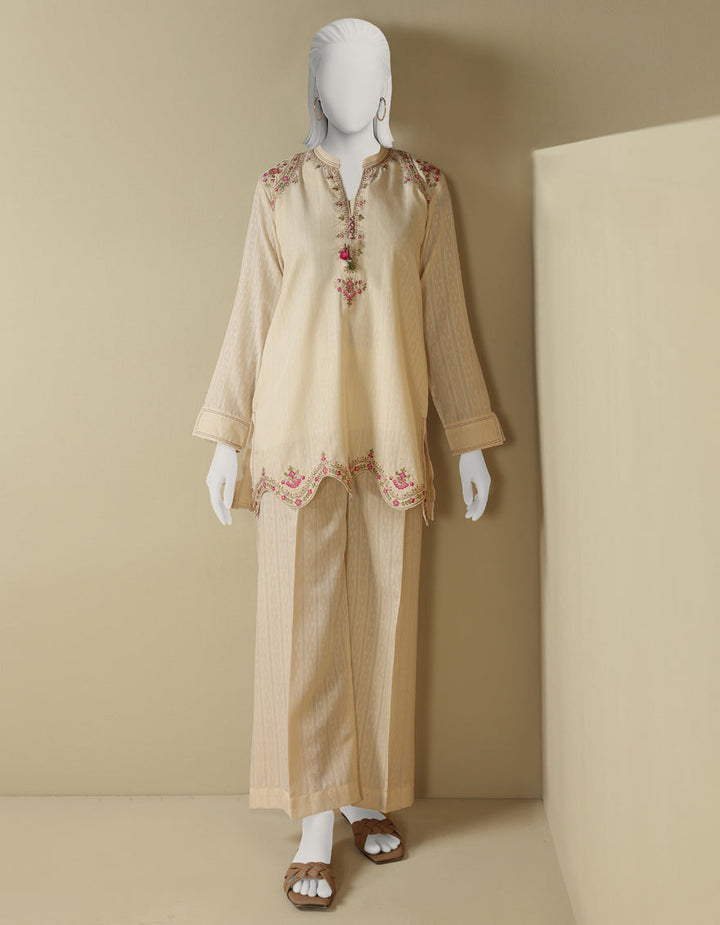 Dyed Off White Stitched Suit - J. Junaid Jamshed