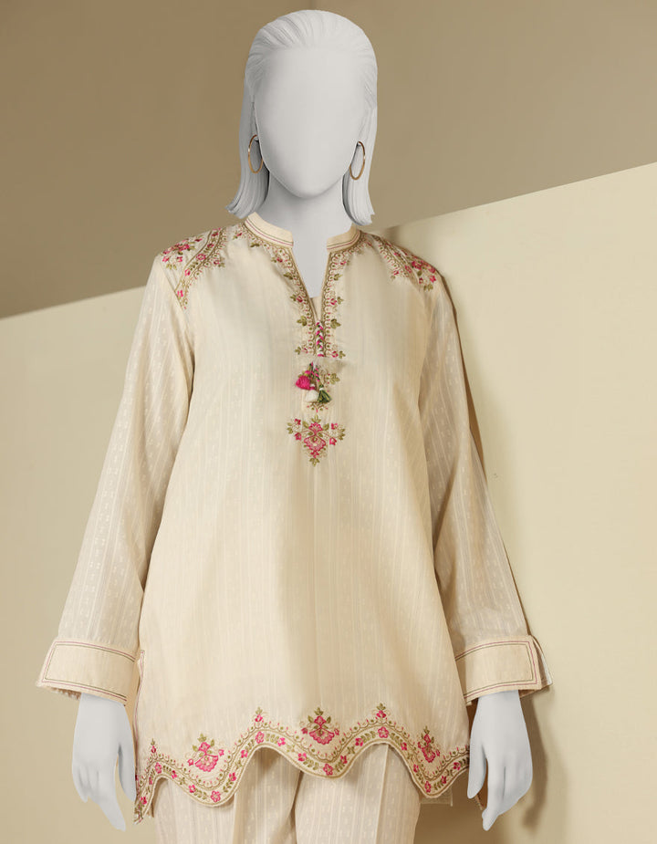 Dyed Off White Stitched Suit - J. Junaid Jamshed