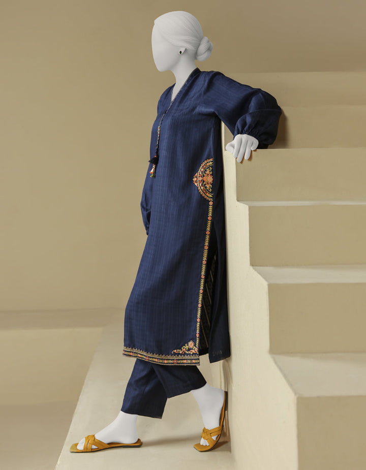 Dyed Blue Stitched Suit - J. Junaid Jamshed