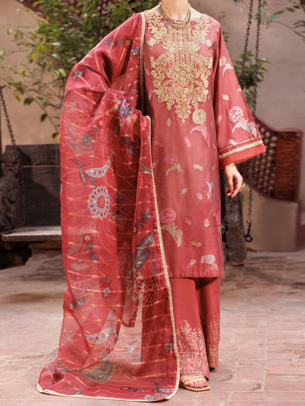 Poly Cotton Peach Stitched Suit - Almirah