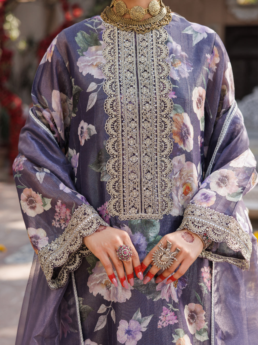 Digital Purple Stitched Suit - Almirah