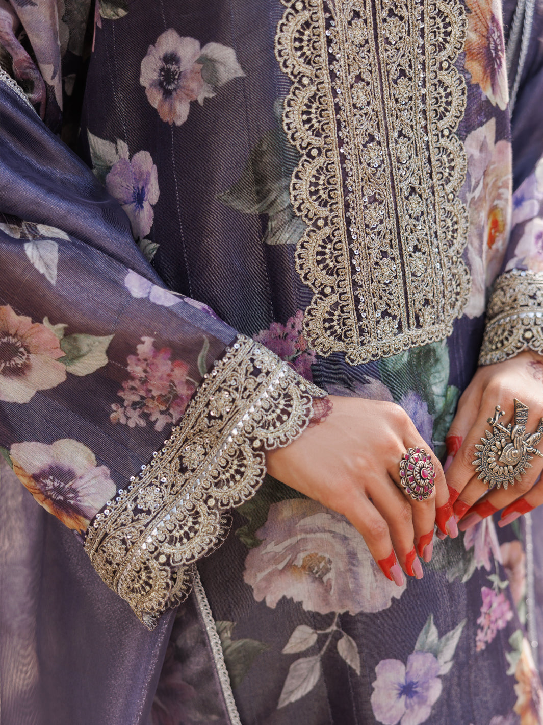 Digital Purple Stitched Suit - Almirah