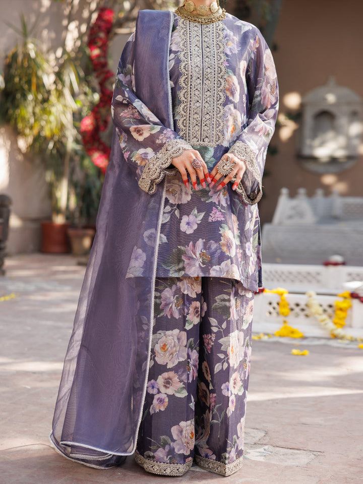 Digital Purple Stitched Suit - Almirah