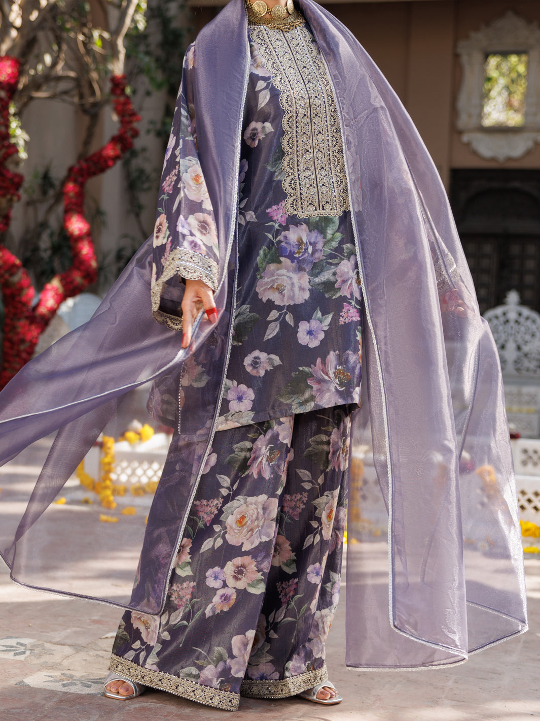 Digital Purple Stitched Suit - Almirah