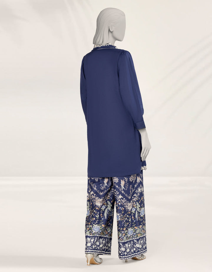 Textured Blue Stitched Suit - J. Junaid Jamshed