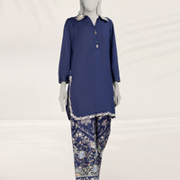 Textured Blue Stitched Suit - J. Junaid Jamshed