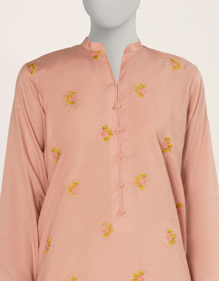 Textured Pink Stitched Suit - J. Junaid Jamshed