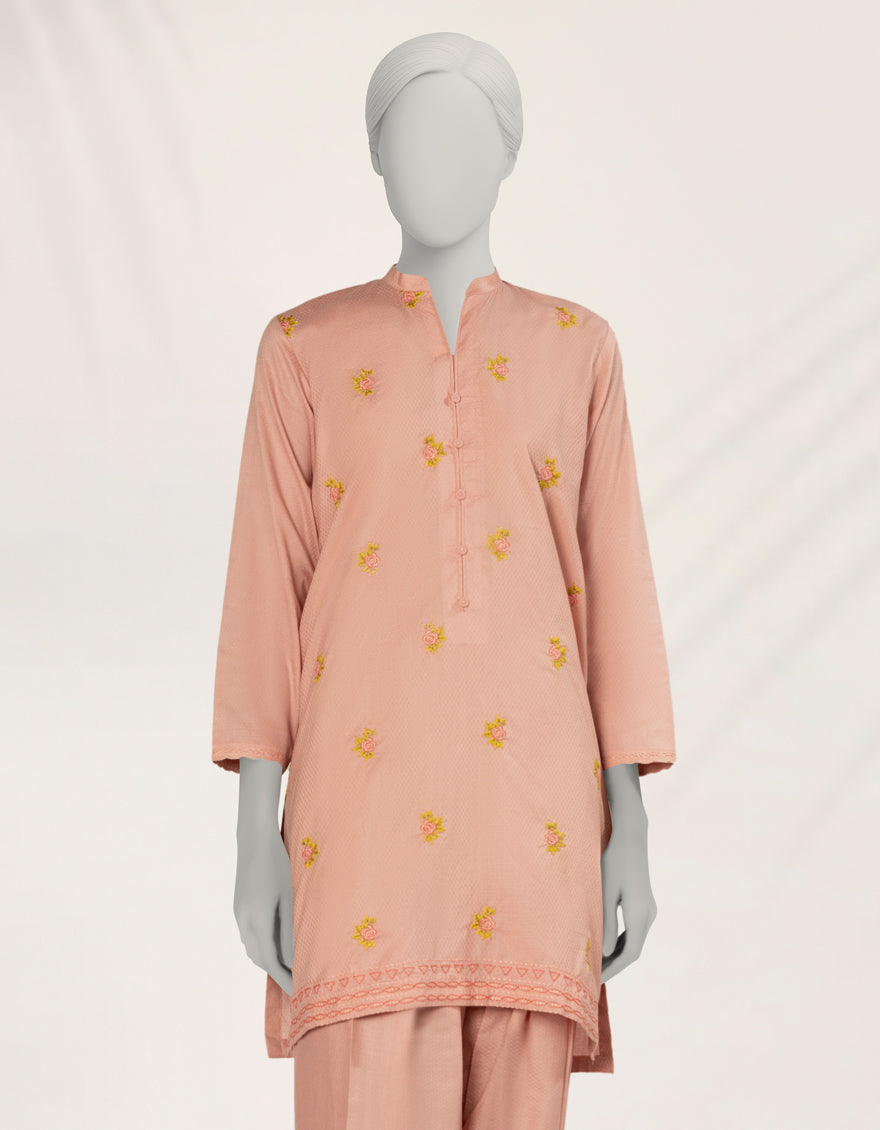 Textured Pink Stitched Suit - J. Junaid Jamshed