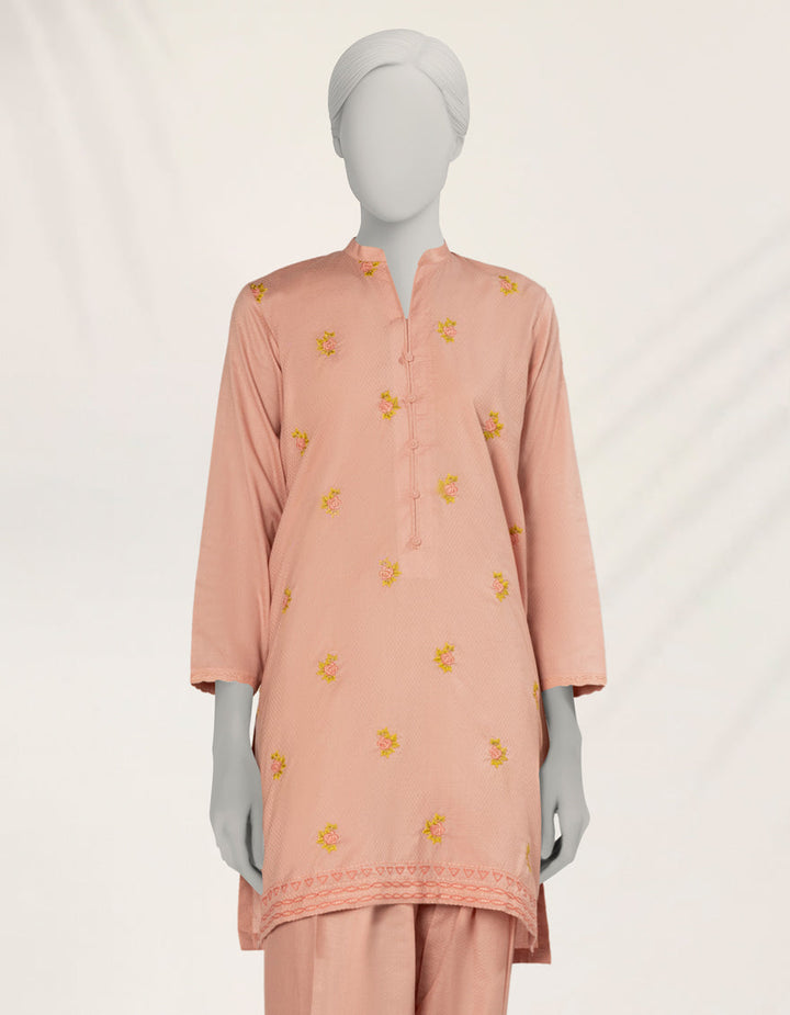 Textured Pink Stitched Suit - J. Junaid Jamshed