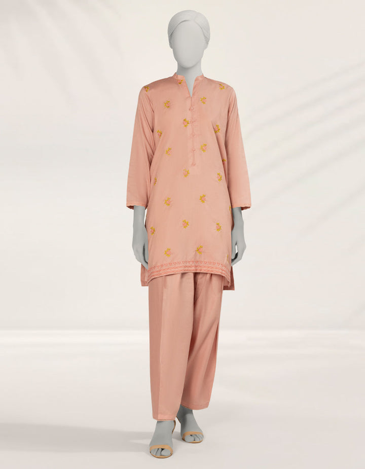 Textured Pink Stitched Suit - J. Junaid Jamshed