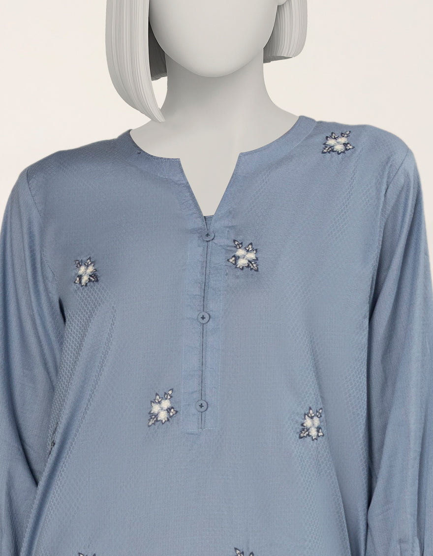 Textured Blue Stitched Suit - J. Junaid Jamshed