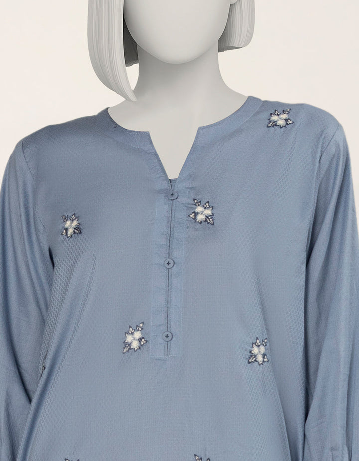 Textured Blue Stitched Suit - J. Junaid Jamshed