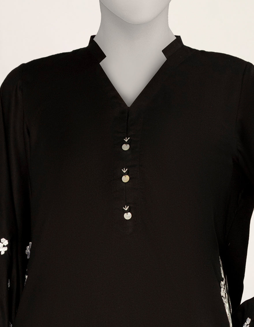 Textured Black Stitched Suit - J. Junaid Jamshed