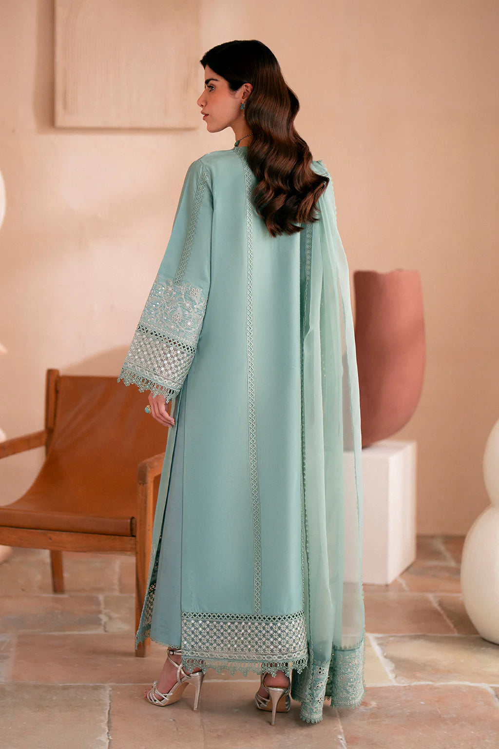 Silk Lawn & Organza Teal Stitched Luxury Suit - Vanya