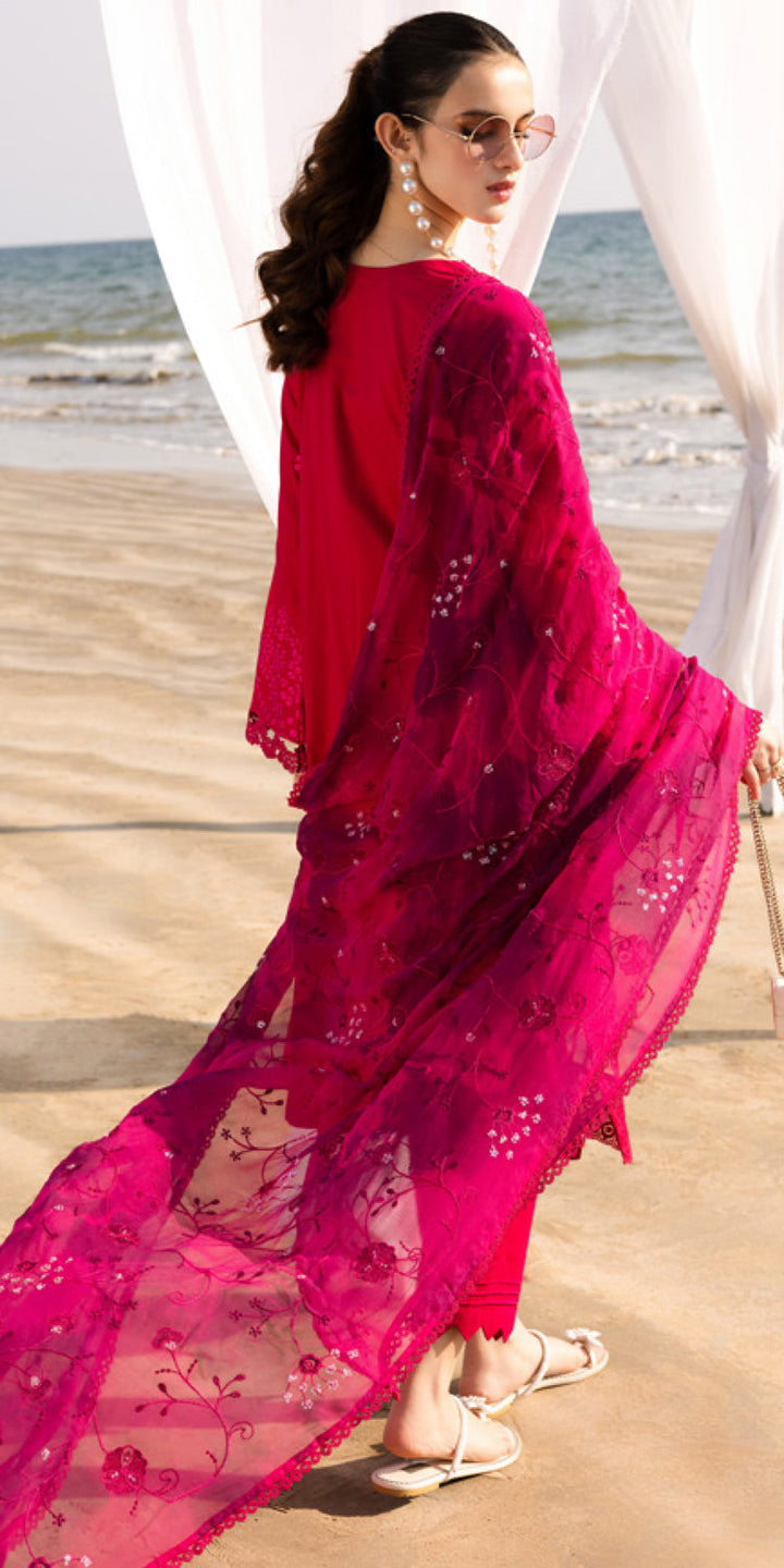 Chikankari Lawn Red Stitched Suit - Nureh