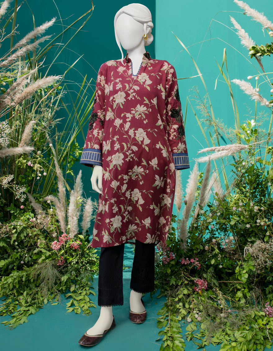 Lawn Maroon Kurti - J. Junaid Jamshed