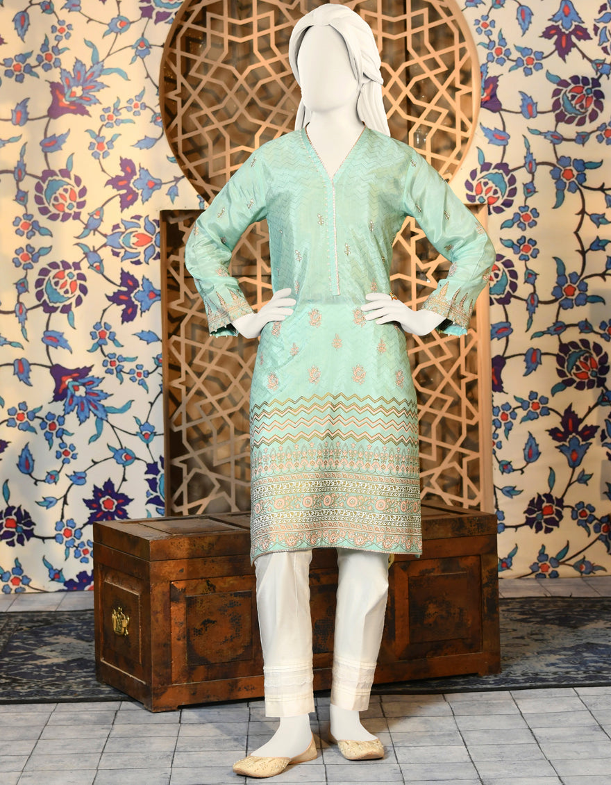 Silk Mint Green Kurti - J. Junaid Jamshed