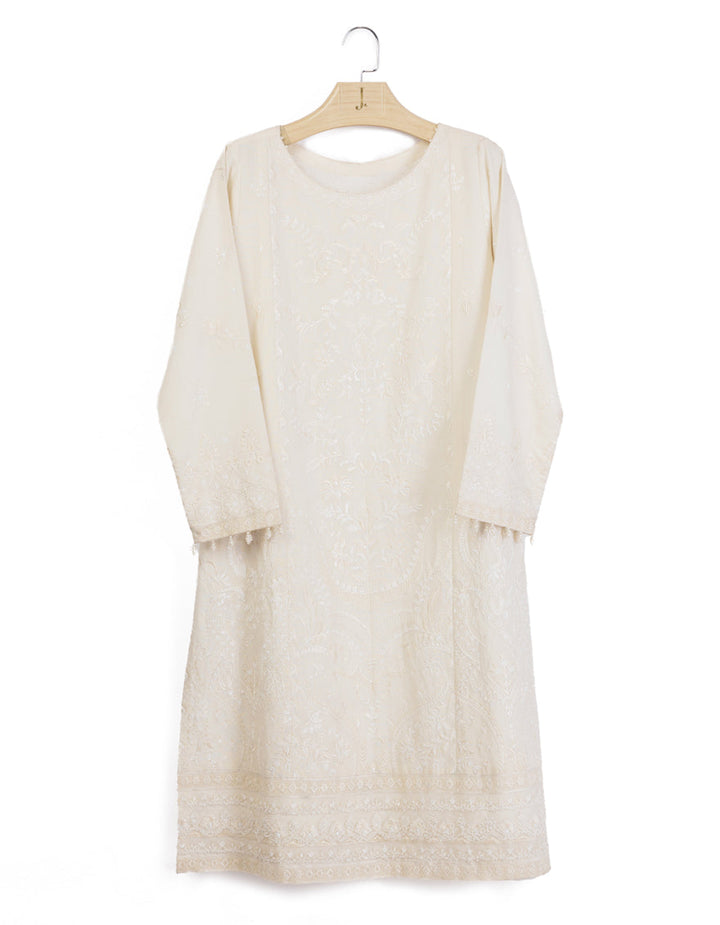 Cotton Net Off White Kurti - J. Junaid Jamshed