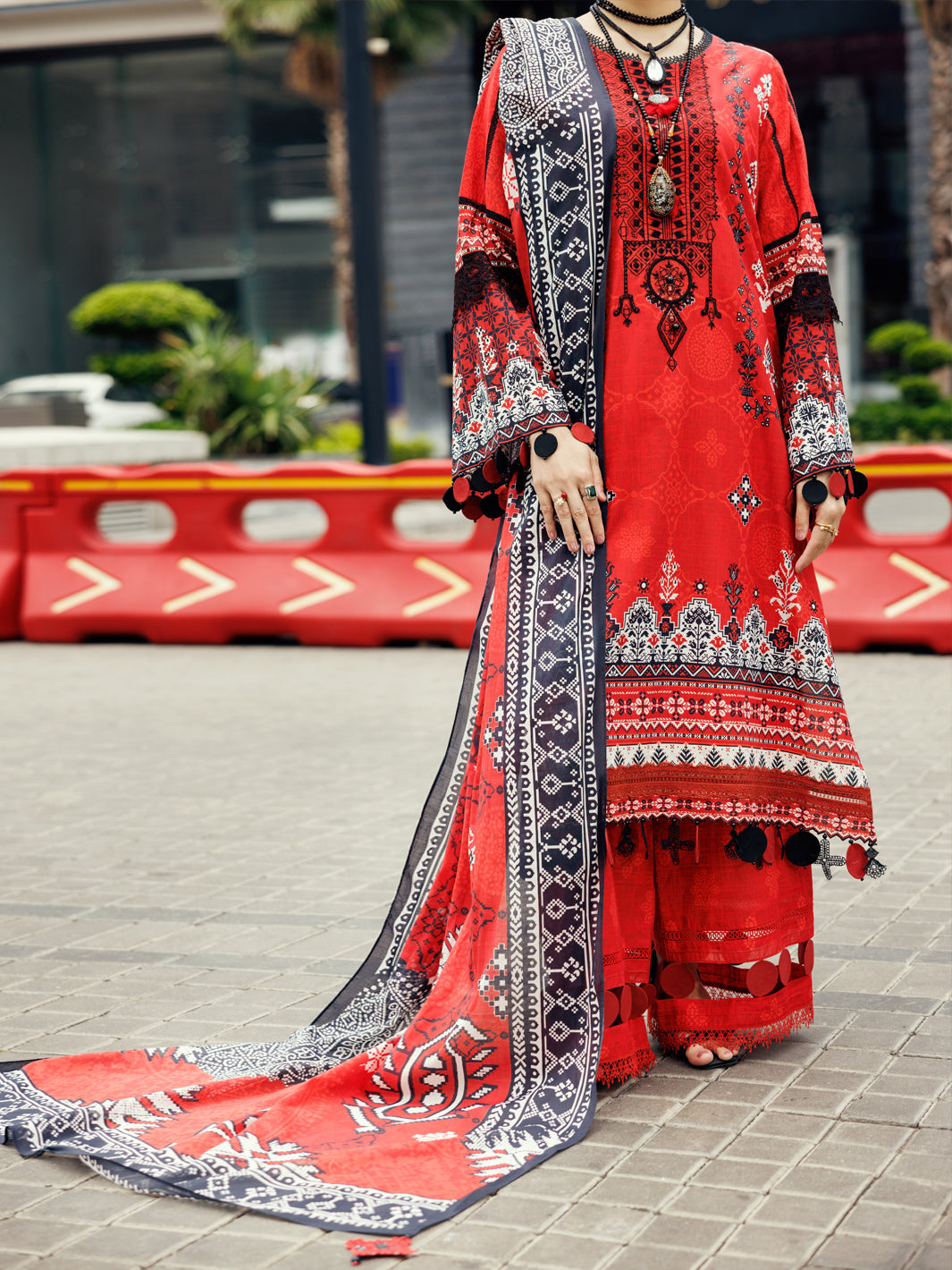 Cambric Red Unstitched Suit - Almirah