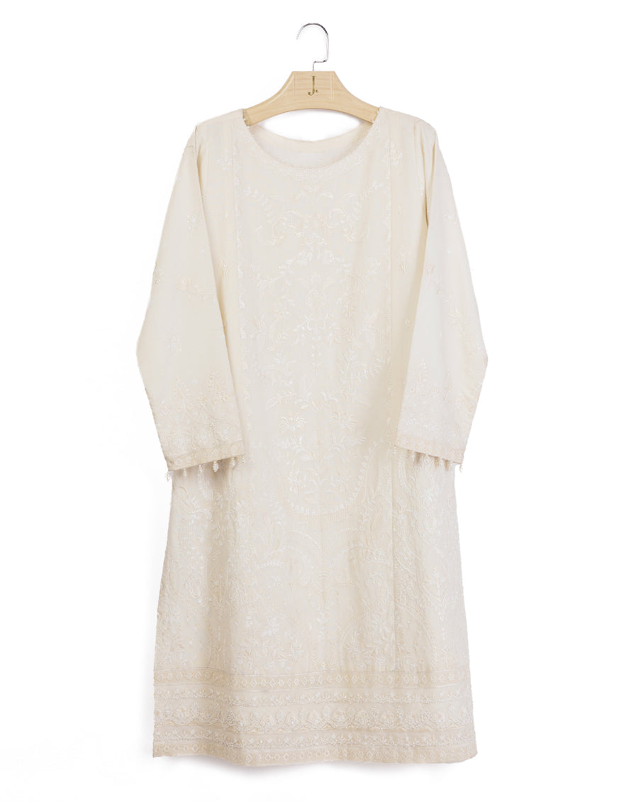 Cotton Net Off White Kurti - J. Junaid Jamshed