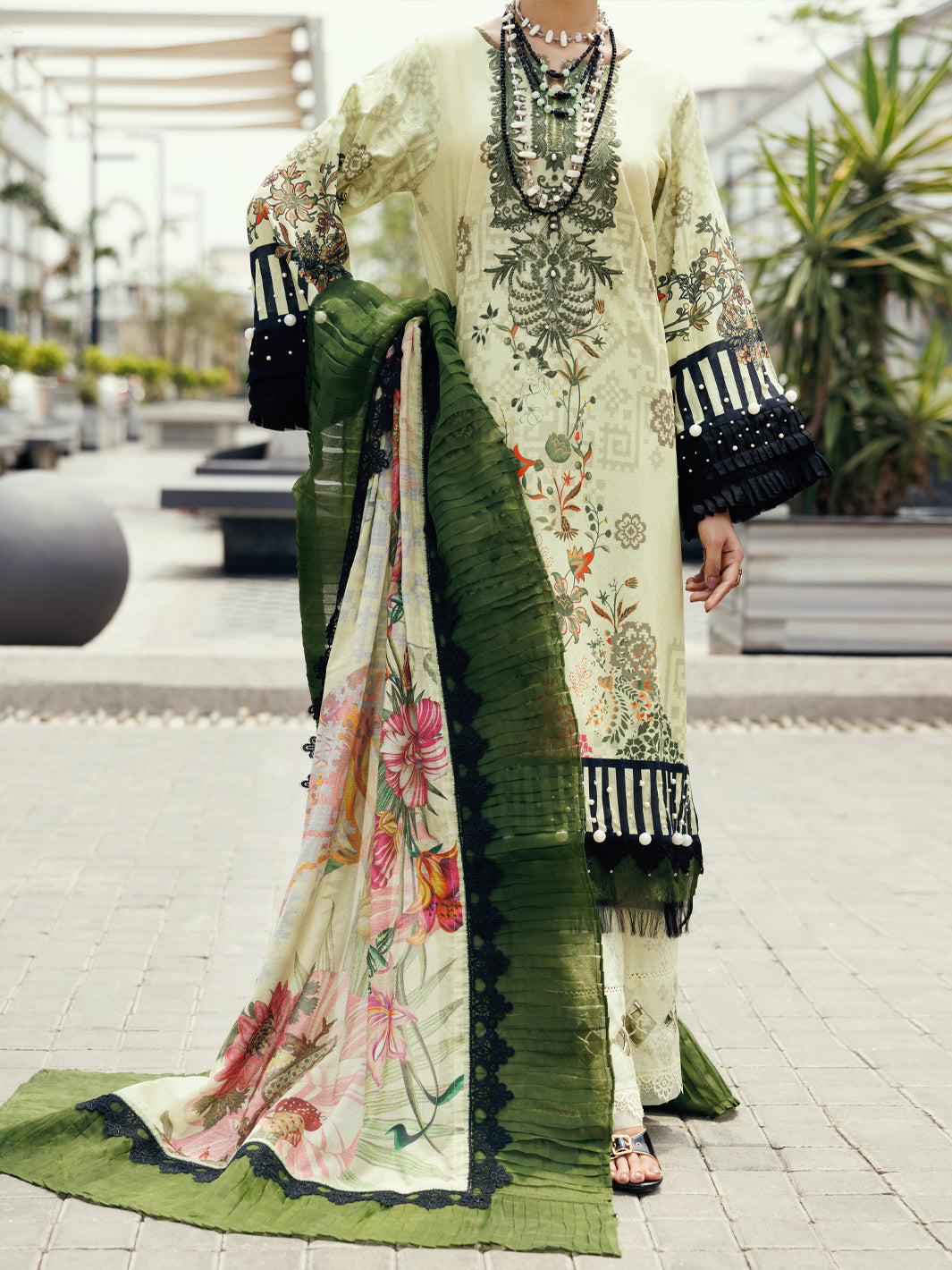Cambric Ivory Unstitched Suit - Almirah
