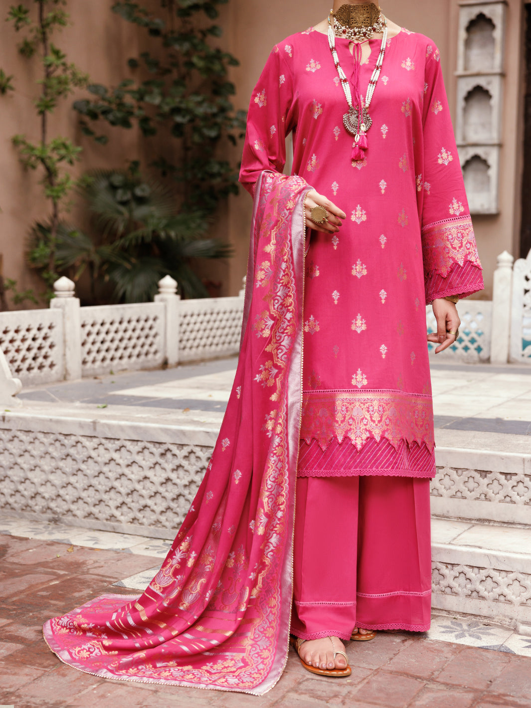 Viscose Jacquard Fuchsia Unstitched Suit - Almirah