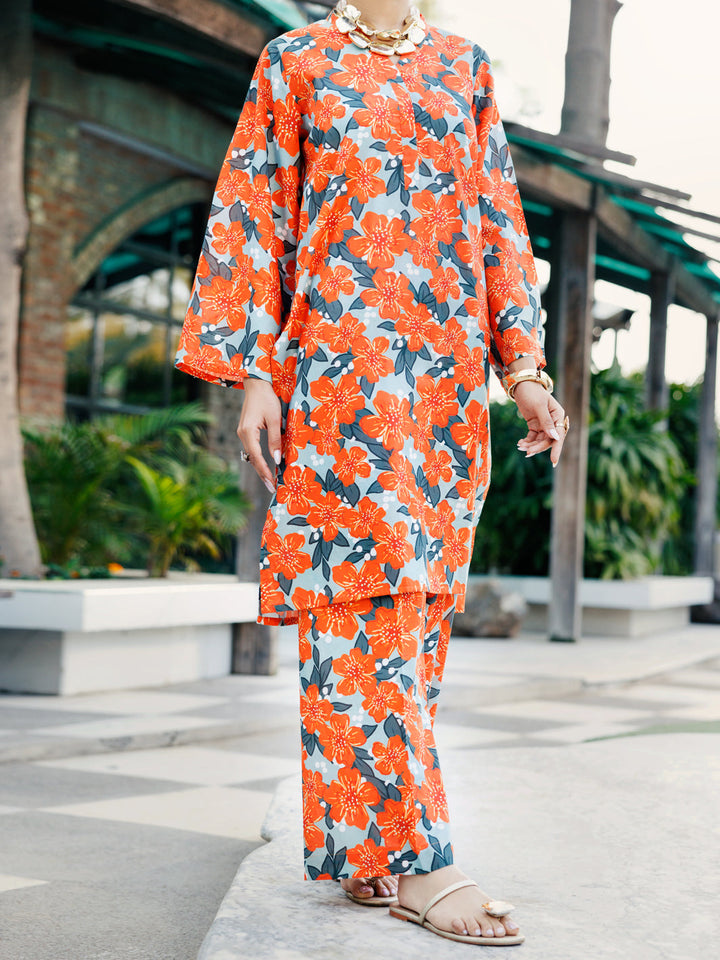 Lawn Orange Stitched Suit - J. Junaid Jamshed