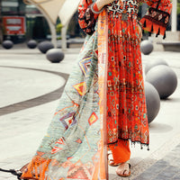 Lawn Orange Unstitched Suit - Almirah