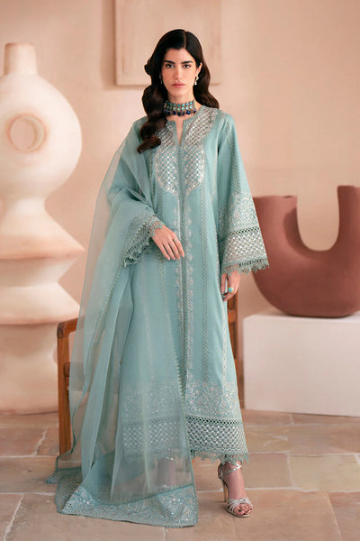 Silk Lawn & Organza Teal Stitched Luxury Suit - Vanya