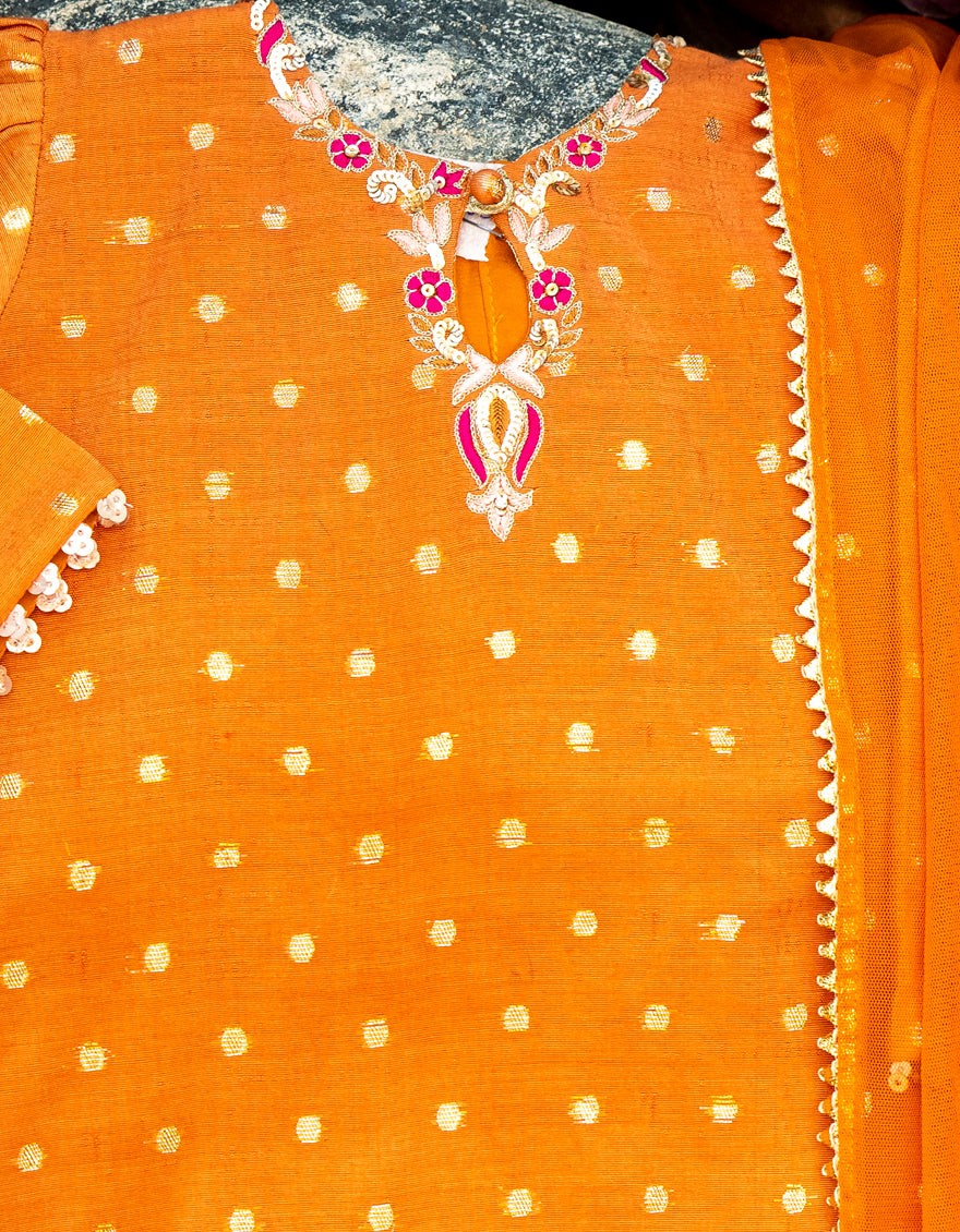 None Orange Stitched Suit - J. Junaid Jamshed