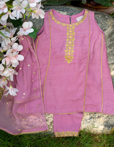 Raw Silk Lilac Stitched Suit - J. Junaid Jamshed