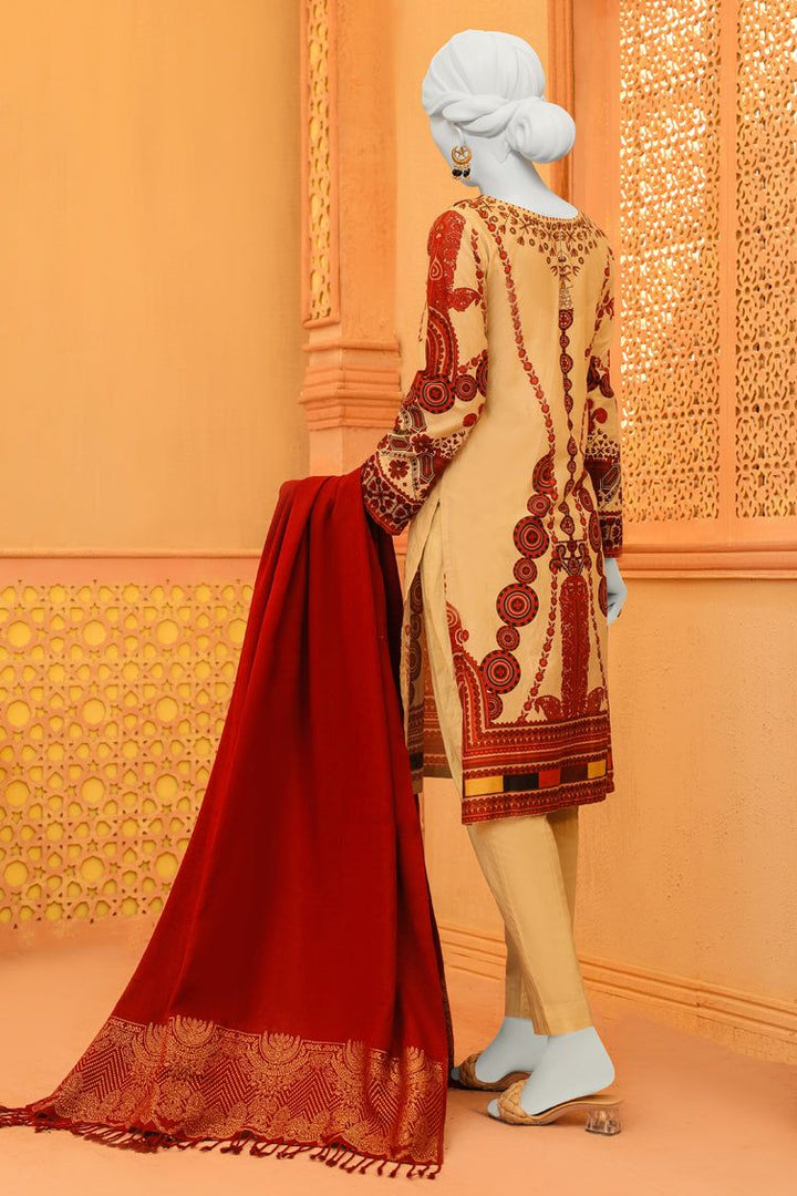 Khaddar Beige 3 Piece Stitched Suit - J. Junaid Jamshed