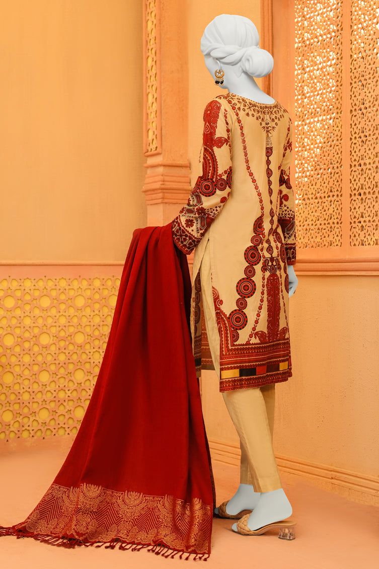 Khaddar Beige 3 Piece Stitched Suit - J. Junaid Jamshed