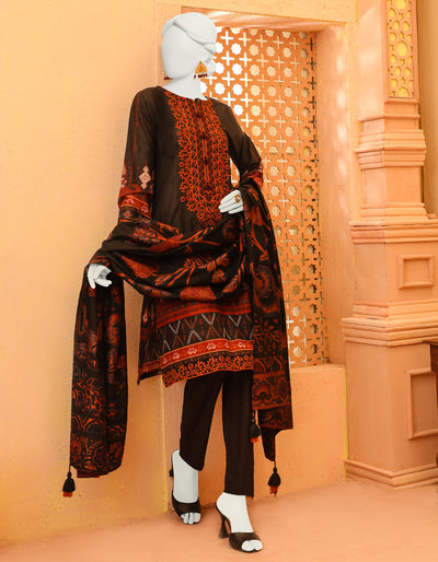 Khaddar Black 3 Piece Stitched Suit - J. Junaid Jamshed