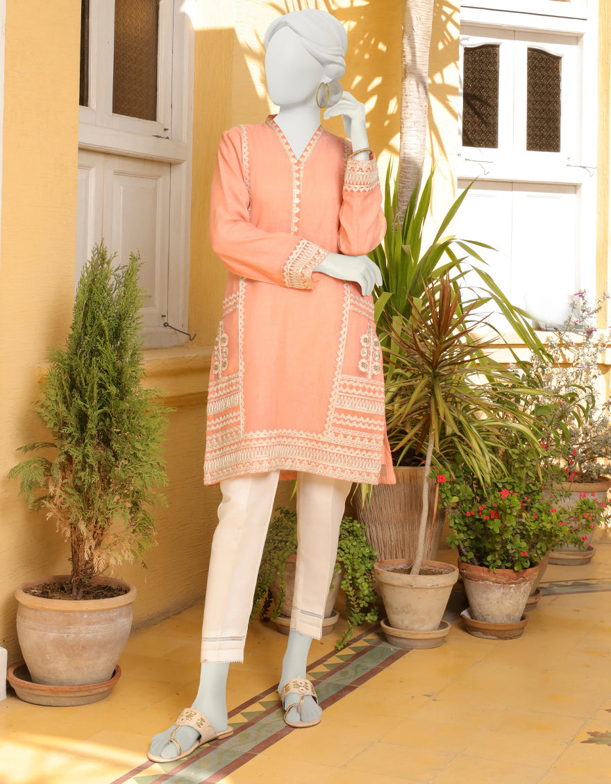 Lawn Peach Kurti - J. Junaid Jamshed