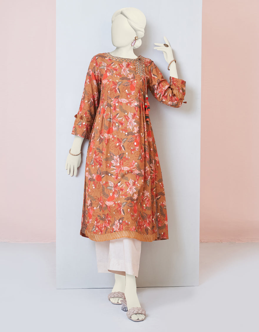 Cambric Orange Kurti - J. Junaid Jamshed