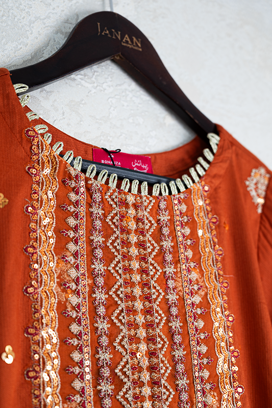 Embroidered Rust Stitched Suit - Bonanza