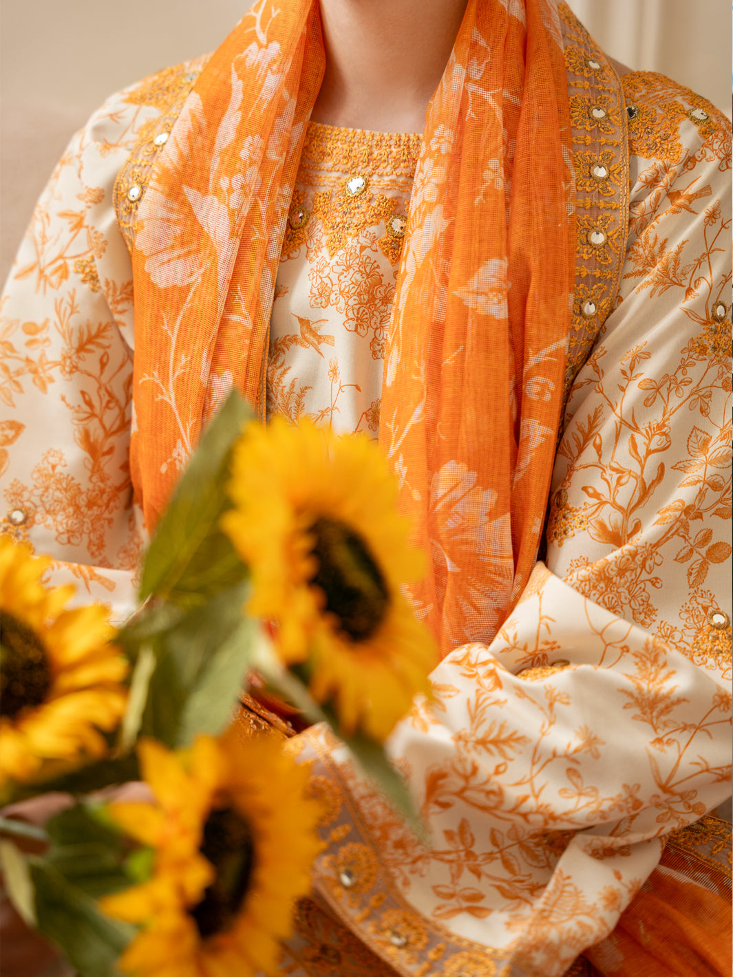 Poly Lawn Cream Stitched Suit - Almirah