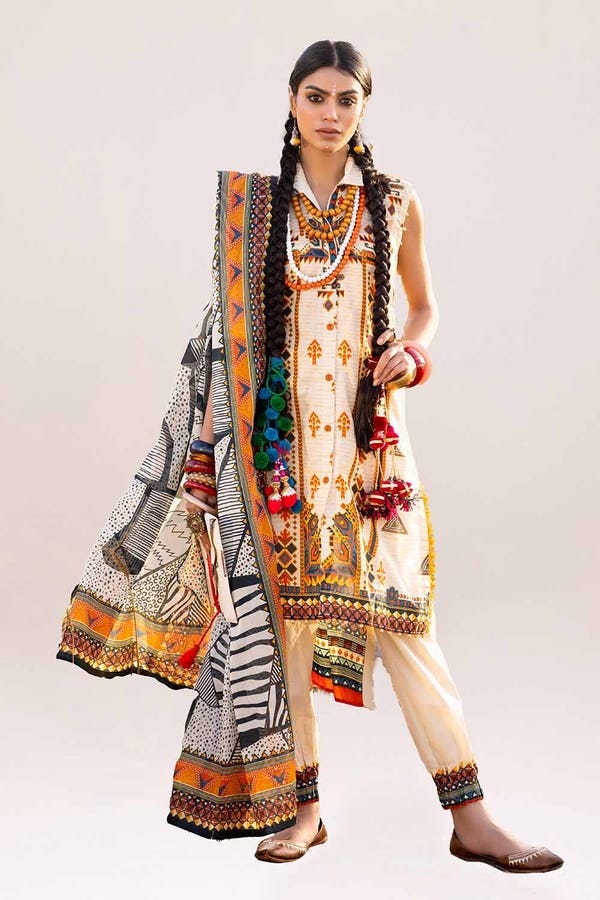 Printed Lawn Cream Unstitched Suit - Gul Ahmed