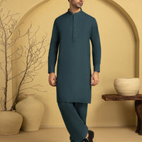 Blended Blue Unstitched Suit - J. Junaid Jamshed