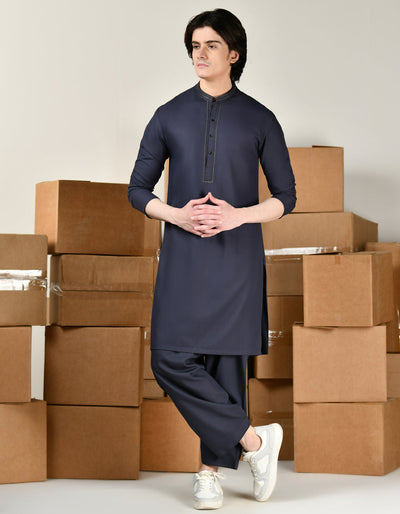 Blended Bluish Gray Shalwar Kameez - J. Junaid Jamshed