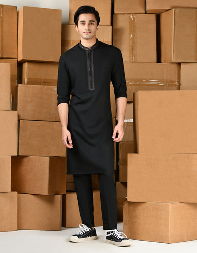 Blended Black Kurta Trouser - J. Junaid Jamshed